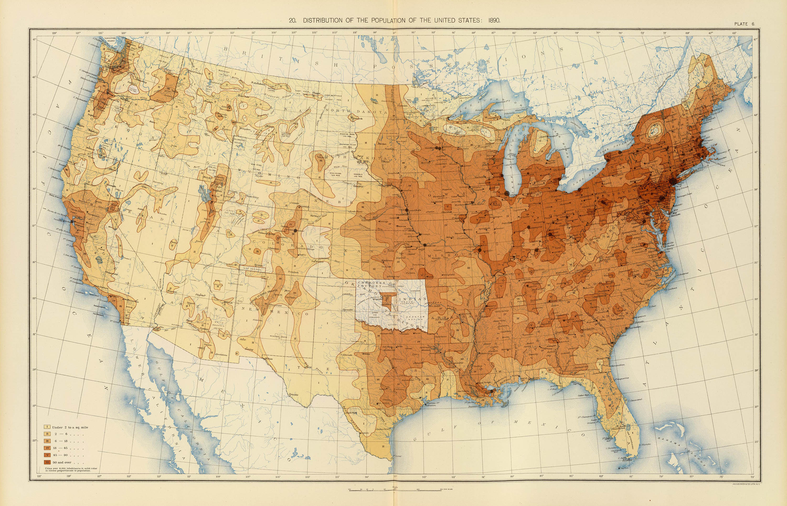 Distribution of Population in 1890, US Census